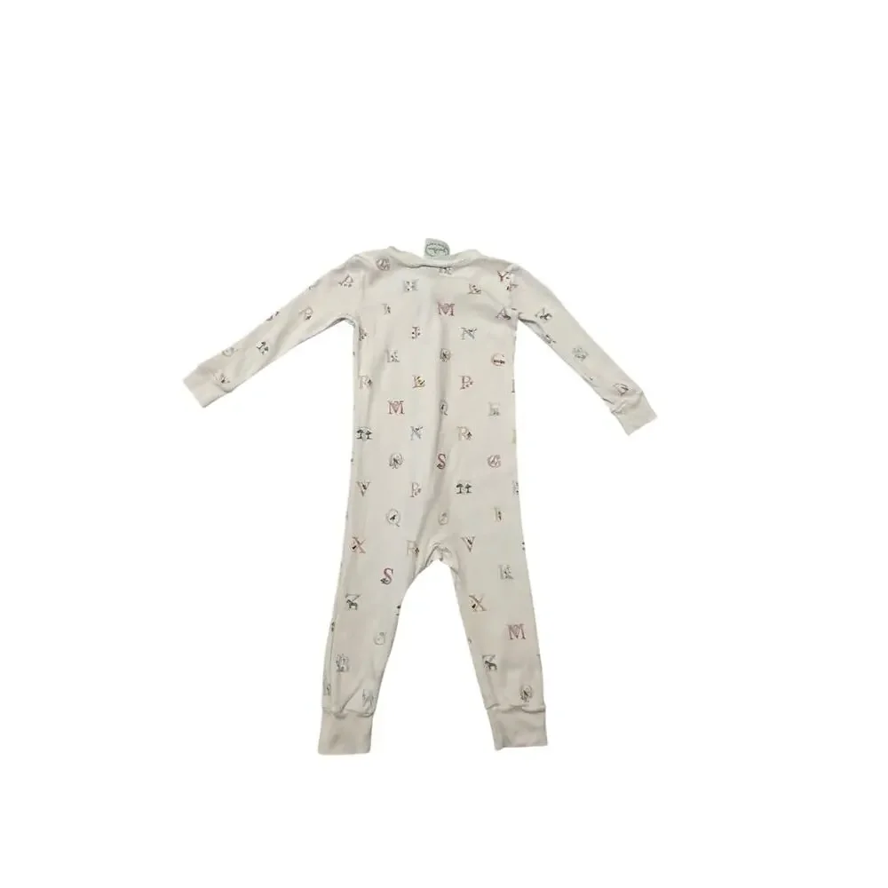 Grace & James Kids 2T White Alphabet Print Long Sleeve Zip Up Onesie
